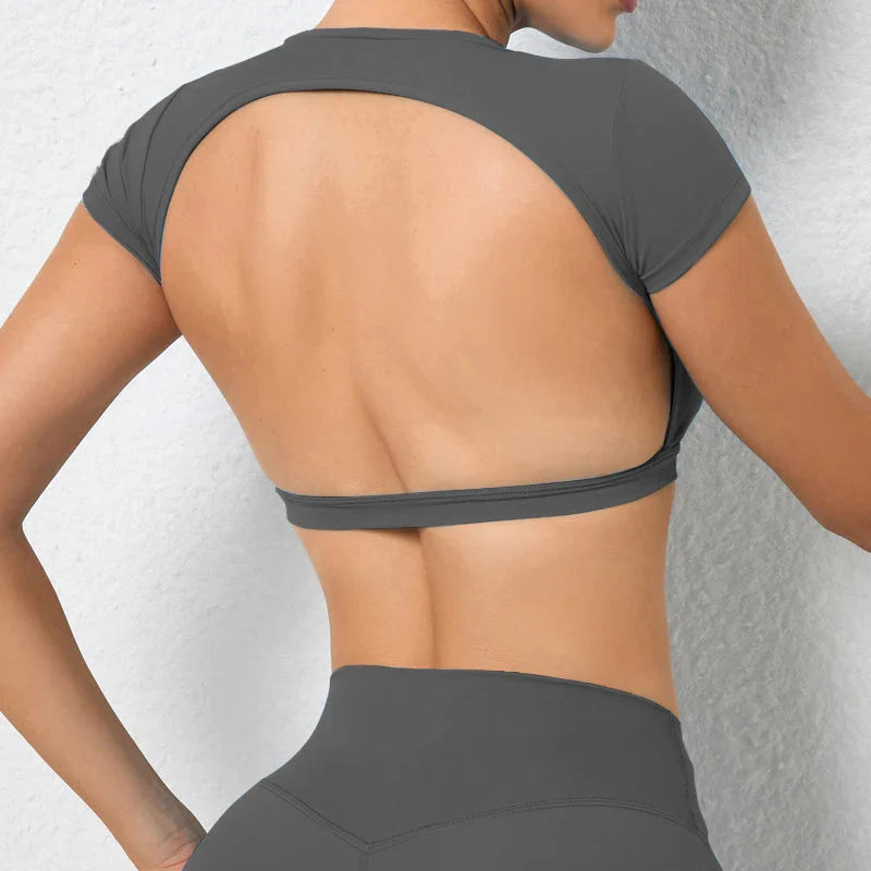 Camisa academia,Roupas fitness feminina academia,Blusa academia feminina,Hearuisavy respirável camisas esportivas para mulheres, Workout Sportswear, Fitness Training, Backless Yoga Vestuário, Sport Crop Tops, Gym Top Importe Go