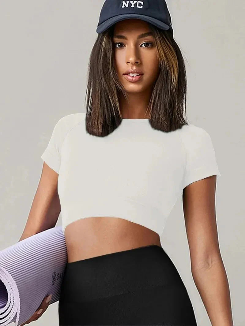 Seamless Short Sleeve Yoga Shirt para Mulheres, Esporte Camisetas, Ginásio Roupas de Fitness, Corrida e desgaste ativo Importe Go