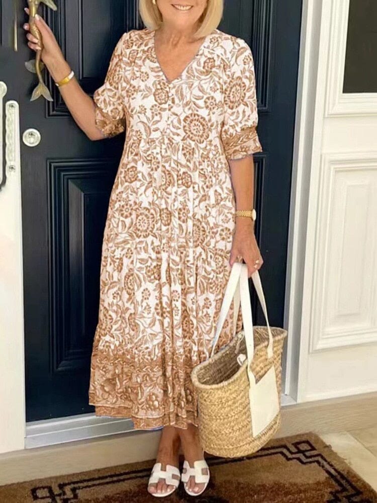 Vestido Boêmio Decote em V (COMPRE 1, LEVE 2) Roupas (Vestido 3) Importe Go PP Marrom